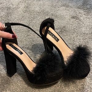 SHEIN Women's Black Faux Fur Heels